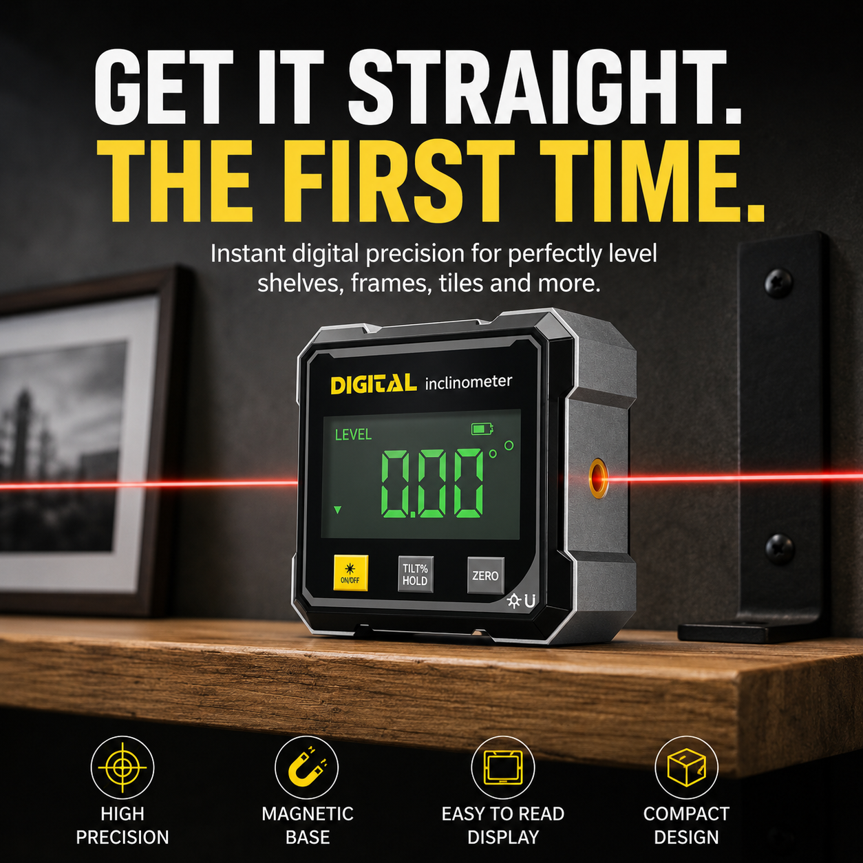Magnetic Digital Angle Finder with Laser – Precision Level Tool