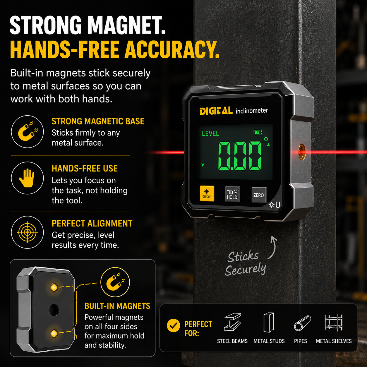 Magnetic Digital Angle Finder with Laser – Precision Level Tool
